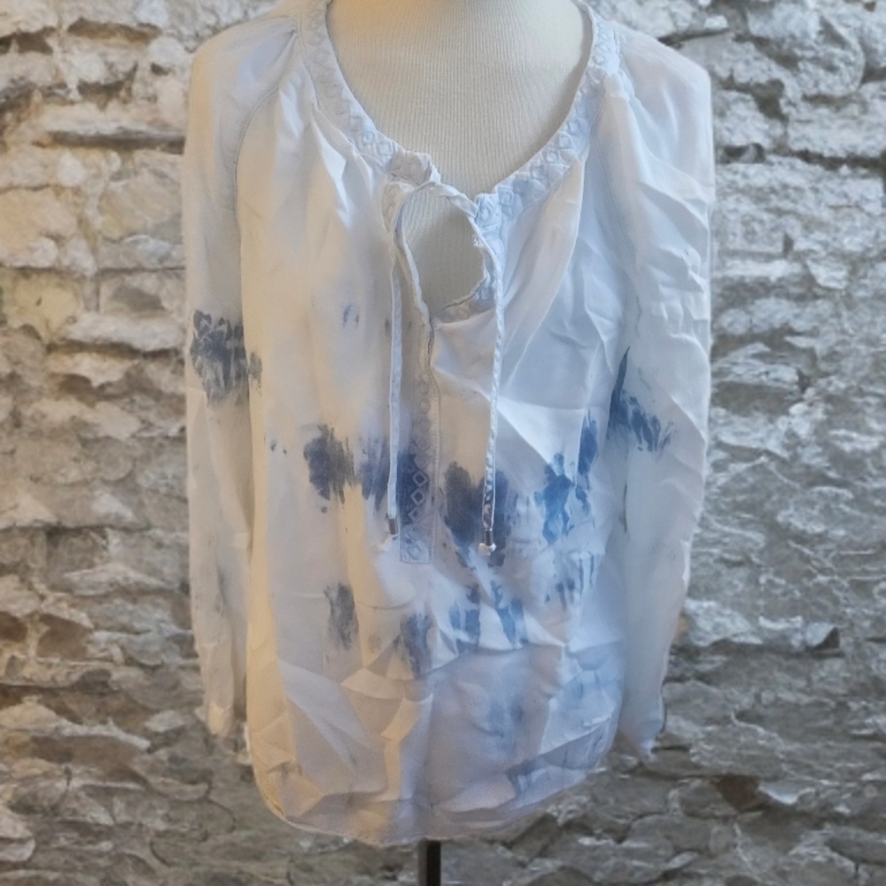 Vintage America Tie-Front Blue and White Blouse
